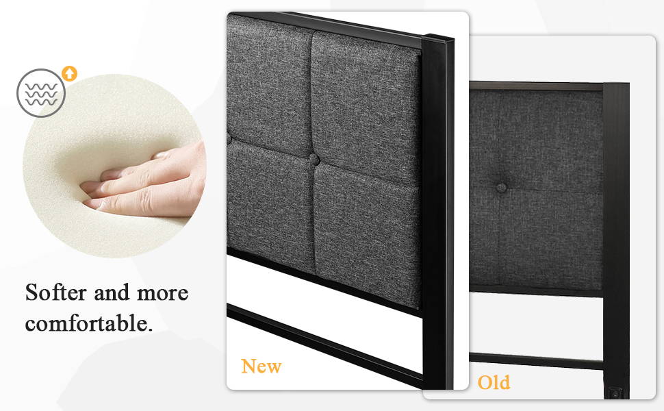 Metal Platform Bed Frame with Headboard, Faux Leather Button